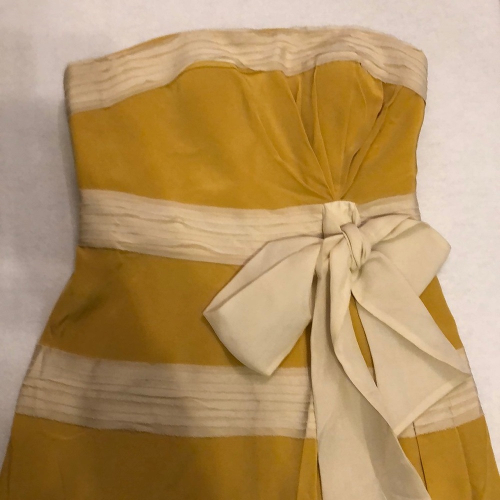 Anthropologie Strapless Yellow and Cream Bow Dress - Picture 7 of 8